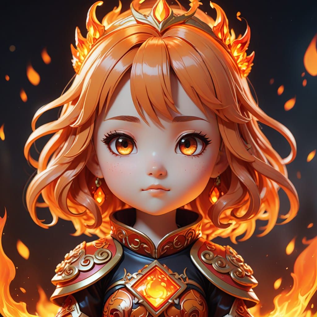 Vibrant Fire Princess in Chibi Anime Style