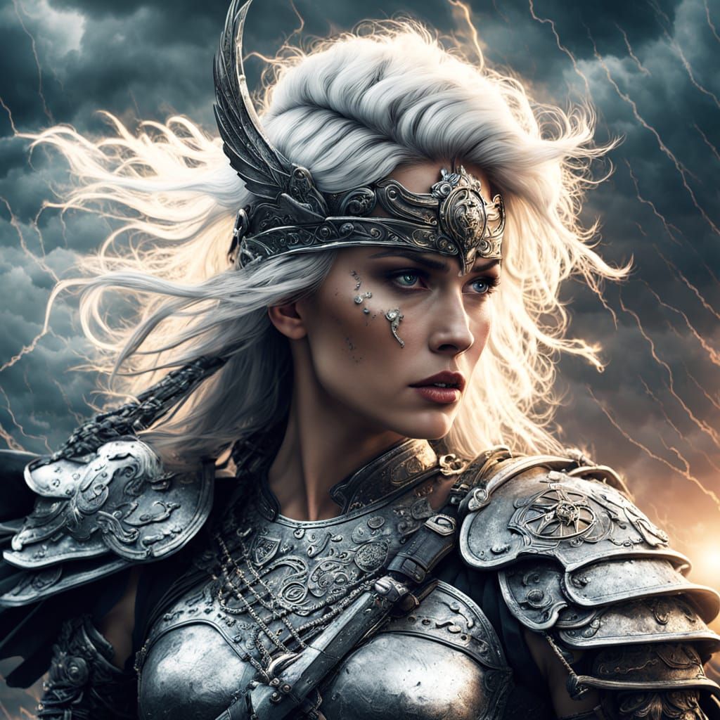 Valkyrie Warrior on Battlefield in Dark Fantasy Style