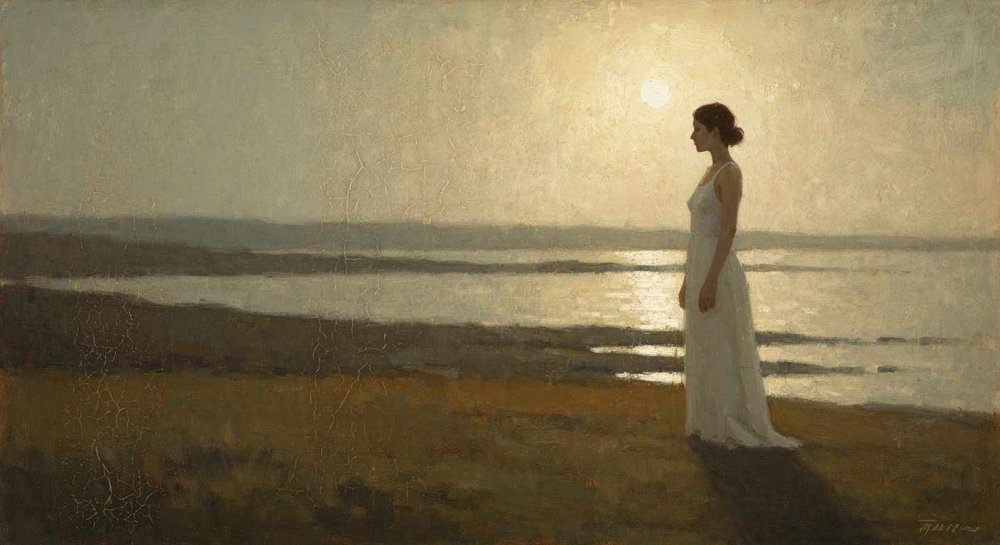 Serene Woman in Marine Landscape, Expressive Oil Painting