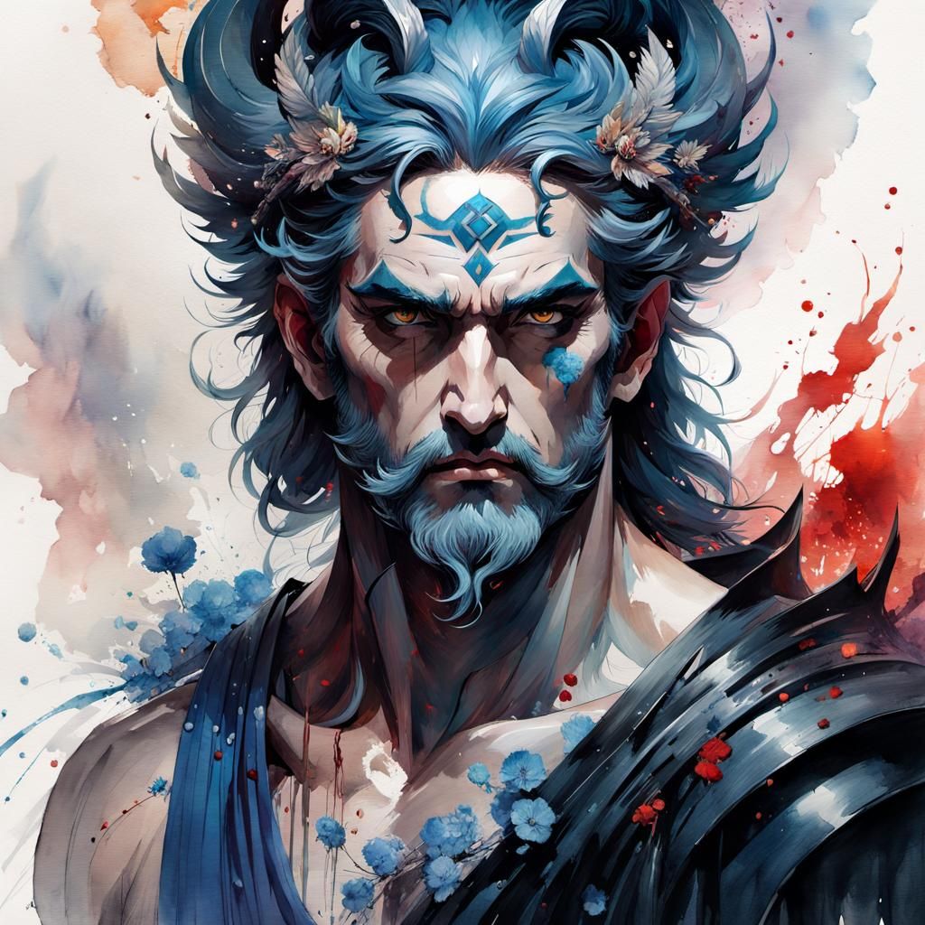 Hades, Greek God in Watercolor Manga Style