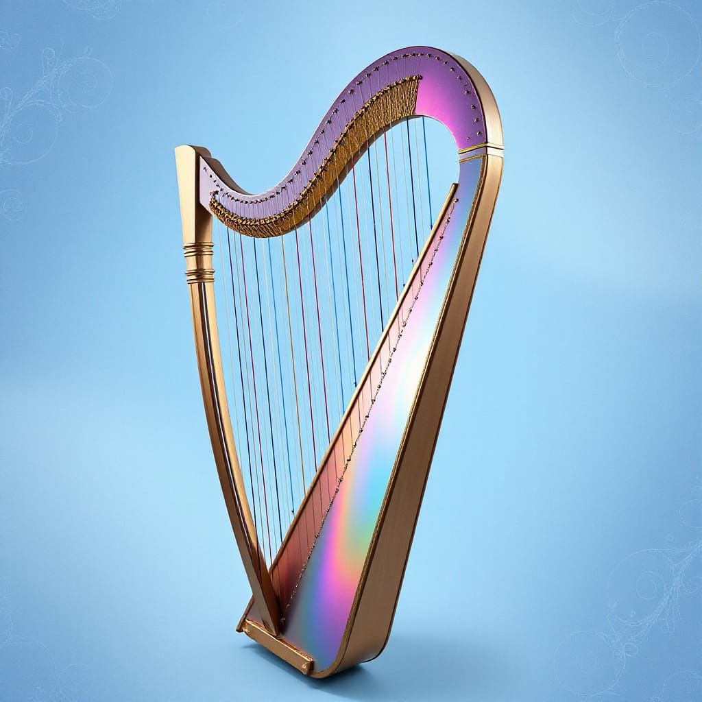 Luminous Iridescent Harp in a Dreamy, Ethereal Atmosphere