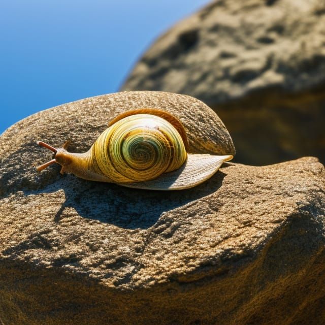Hyperrealistic Snail on Rock, Nature Photography