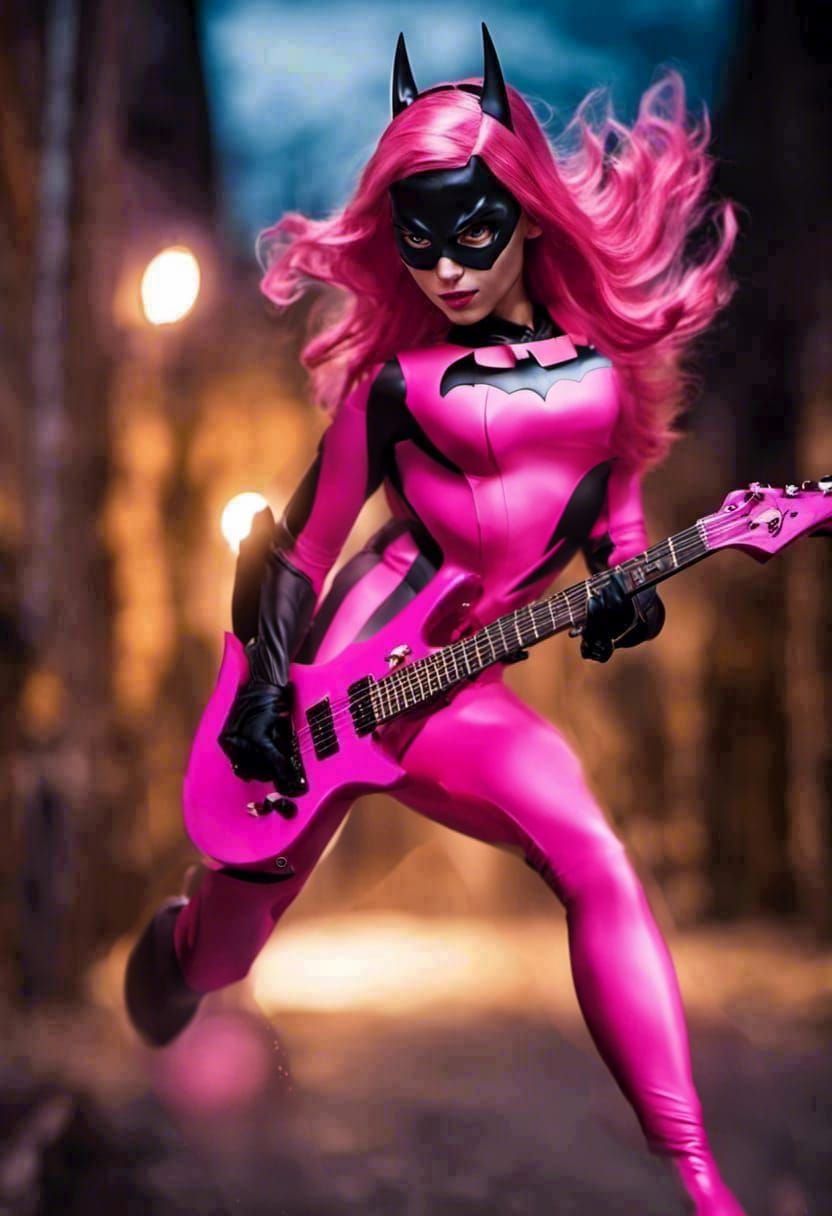Batgirl tearing it up in her Punk Band Pink Again