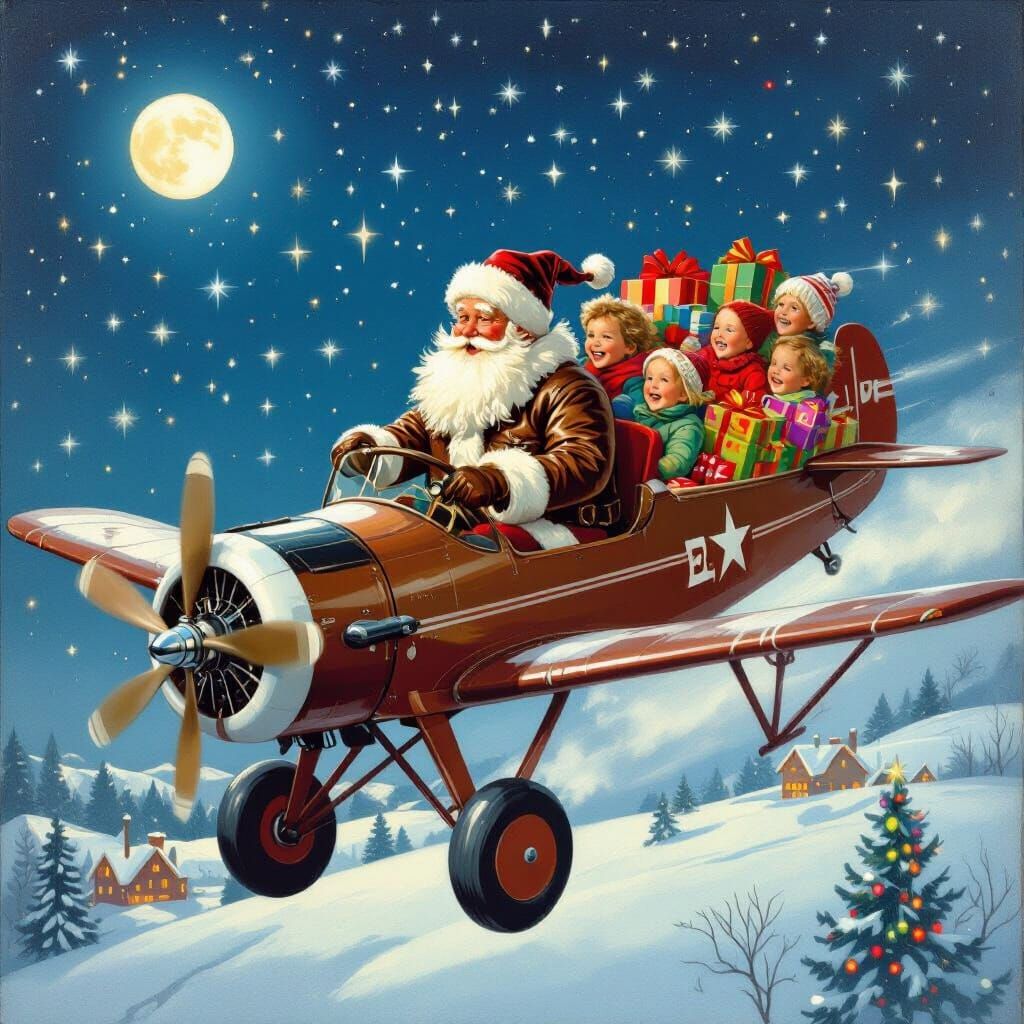 Santa's Christmas Flight in Rockwell Style