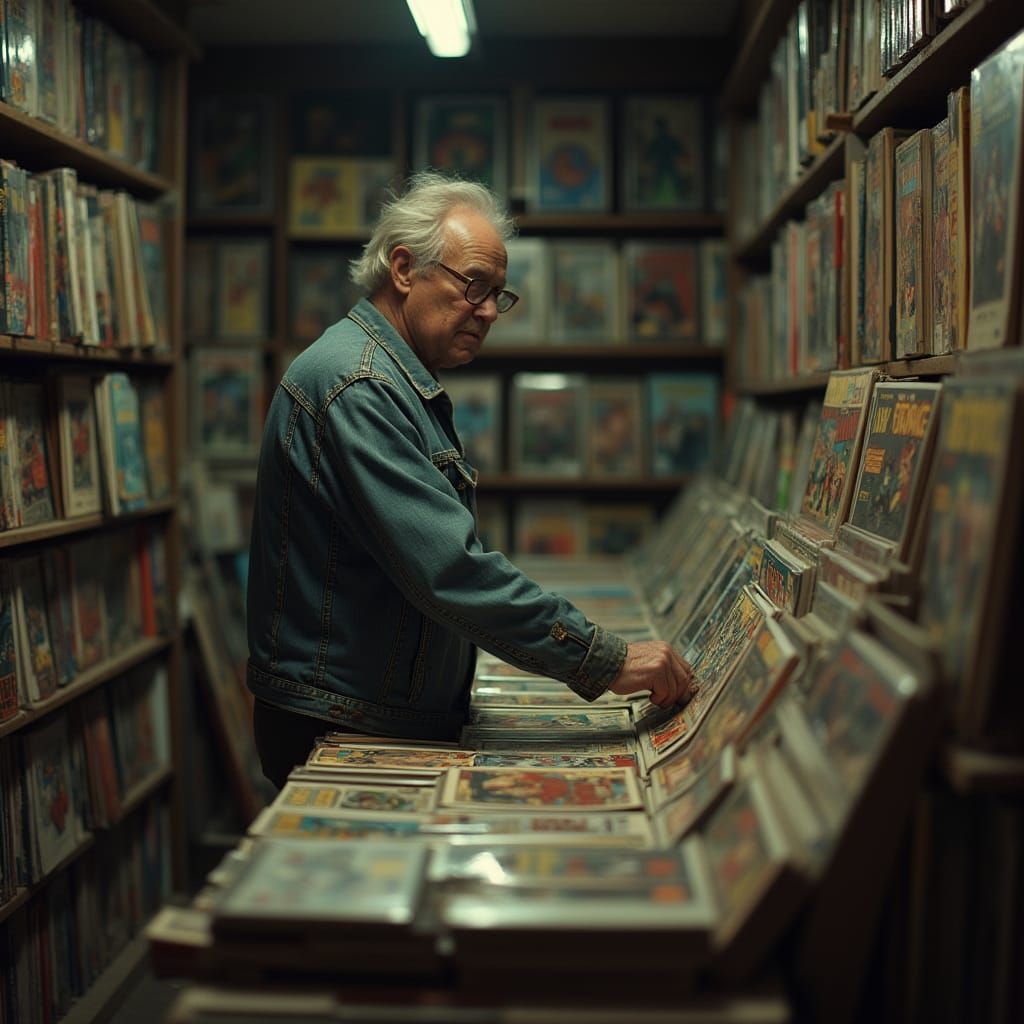 Nostalgic Comic Book Store Scene on 35mm Film