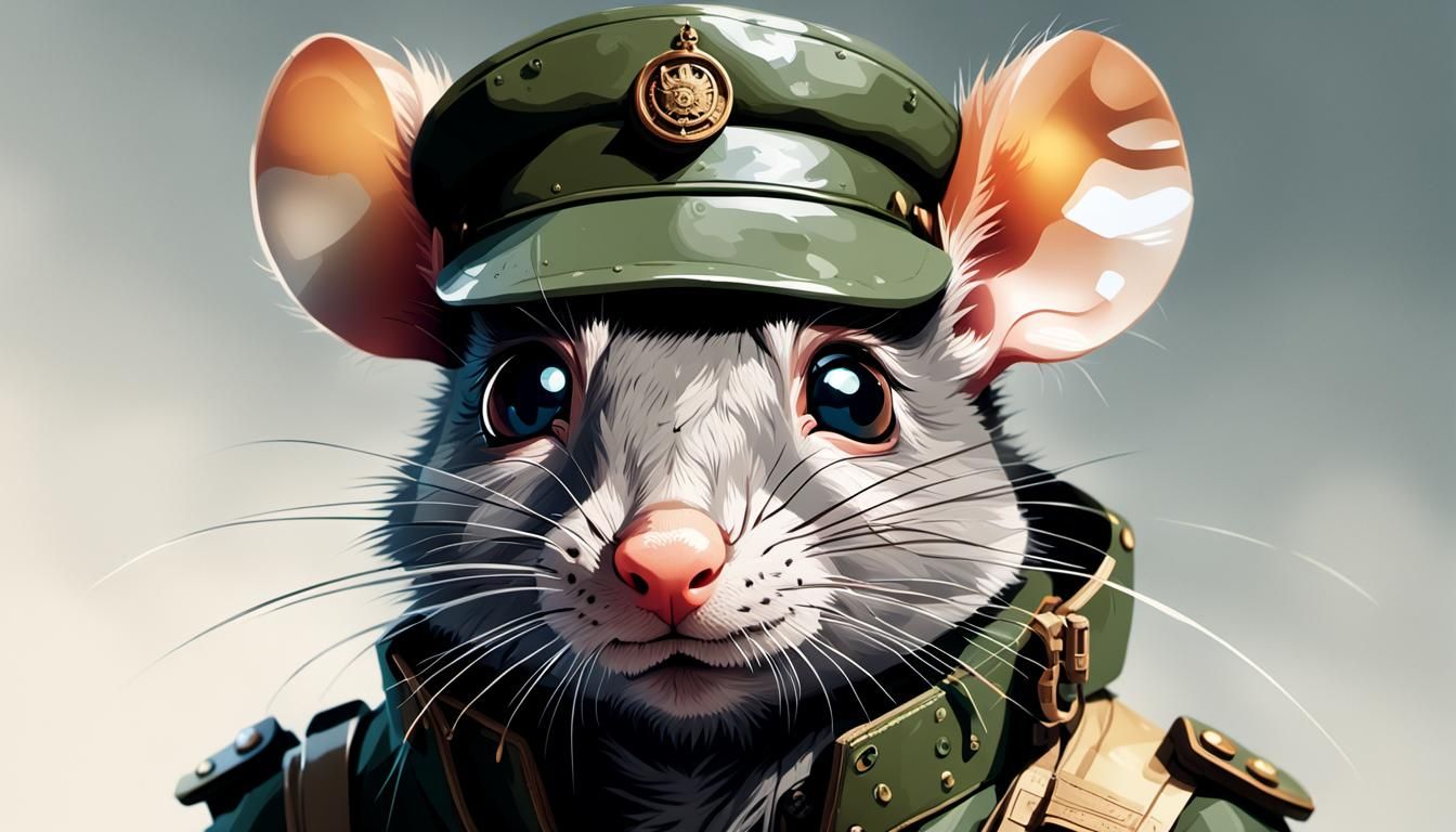 Anthropomorphic Rat Portrait in Military Gear