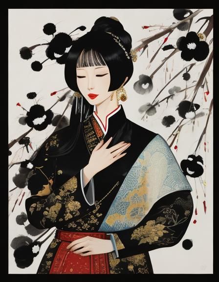 Woman in Wu Guanzhong Inspired Ink Wash