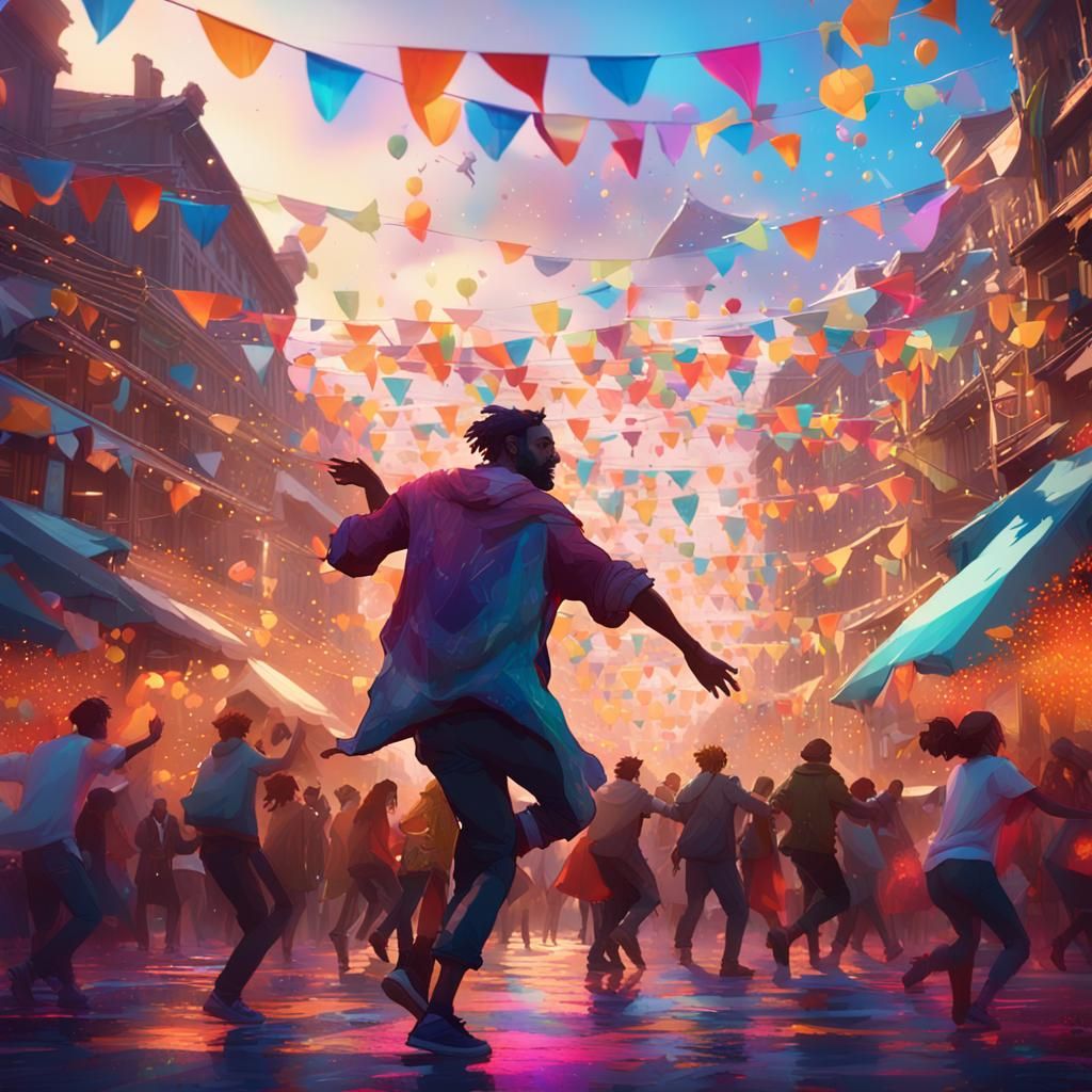 Colorful City Festival with Bokeh, Digital Art
