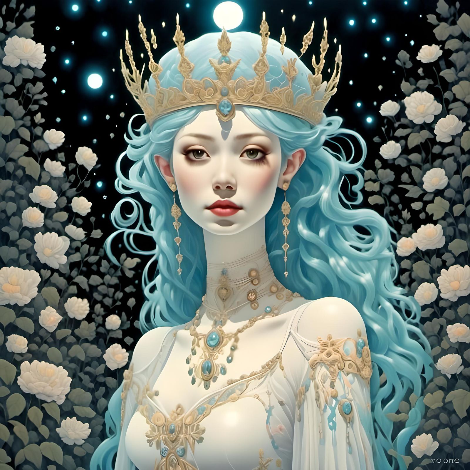 Bioluminescent Moon Goddess in Astral Illustration Style