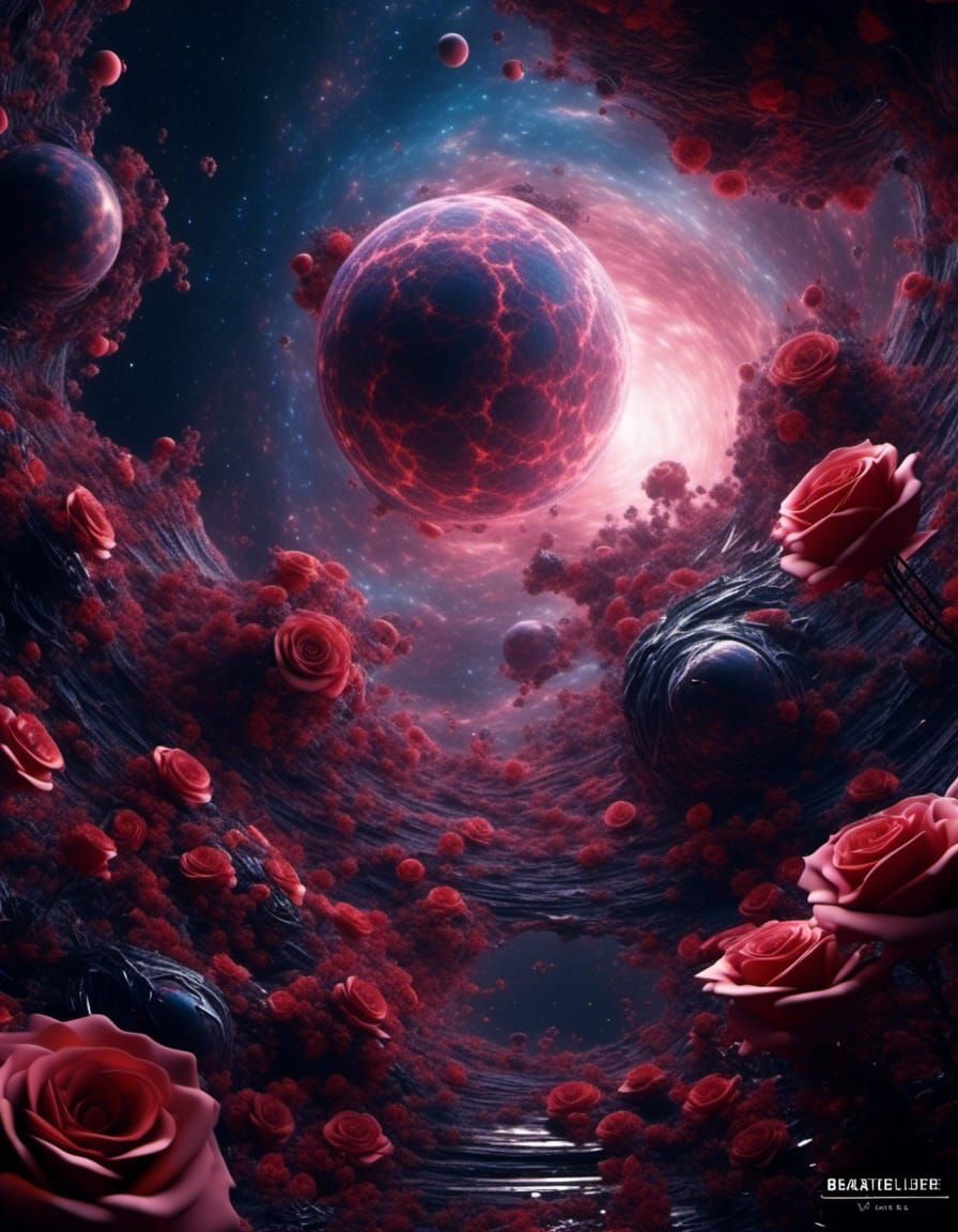 Platinum Rose in Fractal Galaxy: Detailed Matte Painting