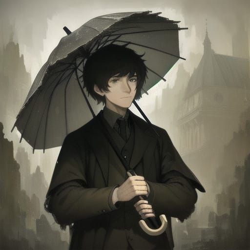 Young Boy Under Romantic Papier-Mâché Umbrella