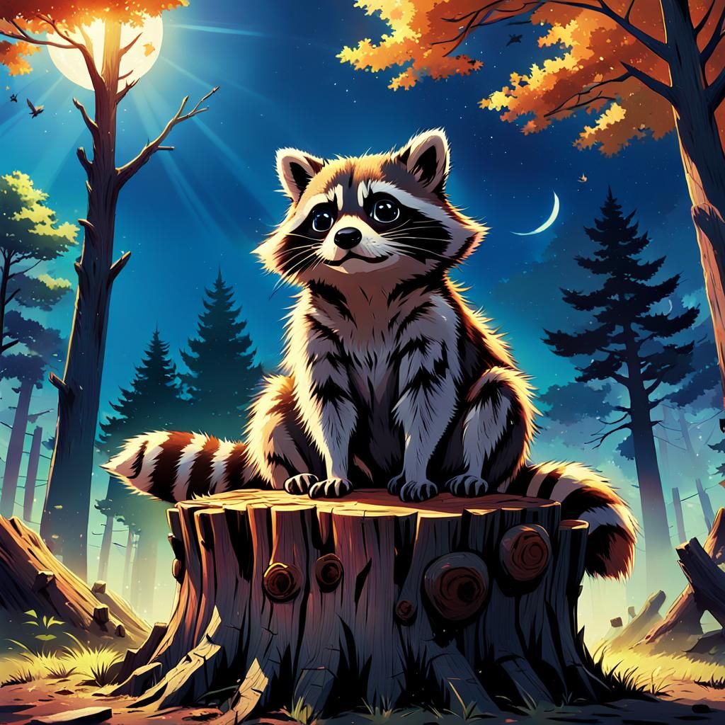 Anime-Inspired Raccoon Masterpiece with Bold Lines and Color...