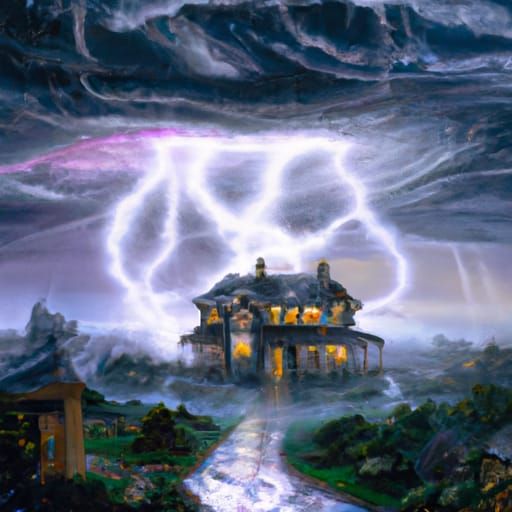 Lightning-Powered House in Ethereal Fantasy Style