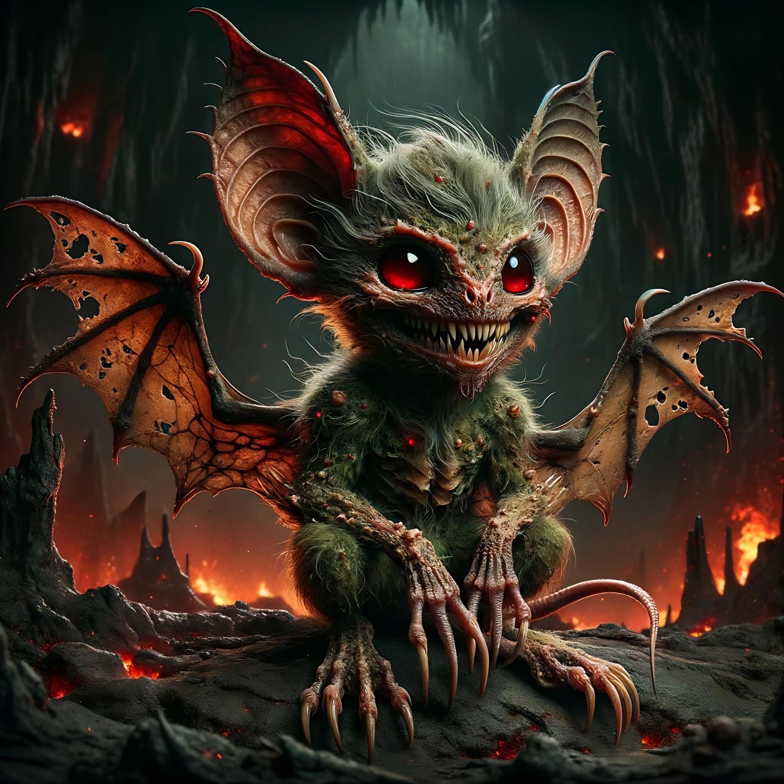 Dark Fantasy Quasit in Hellish Abyss