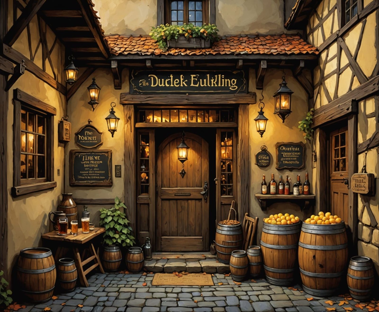Medieval Tavern "The Little Duckling" in Dark Alley