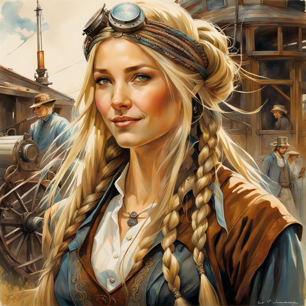 Steampunk old style American young maiden