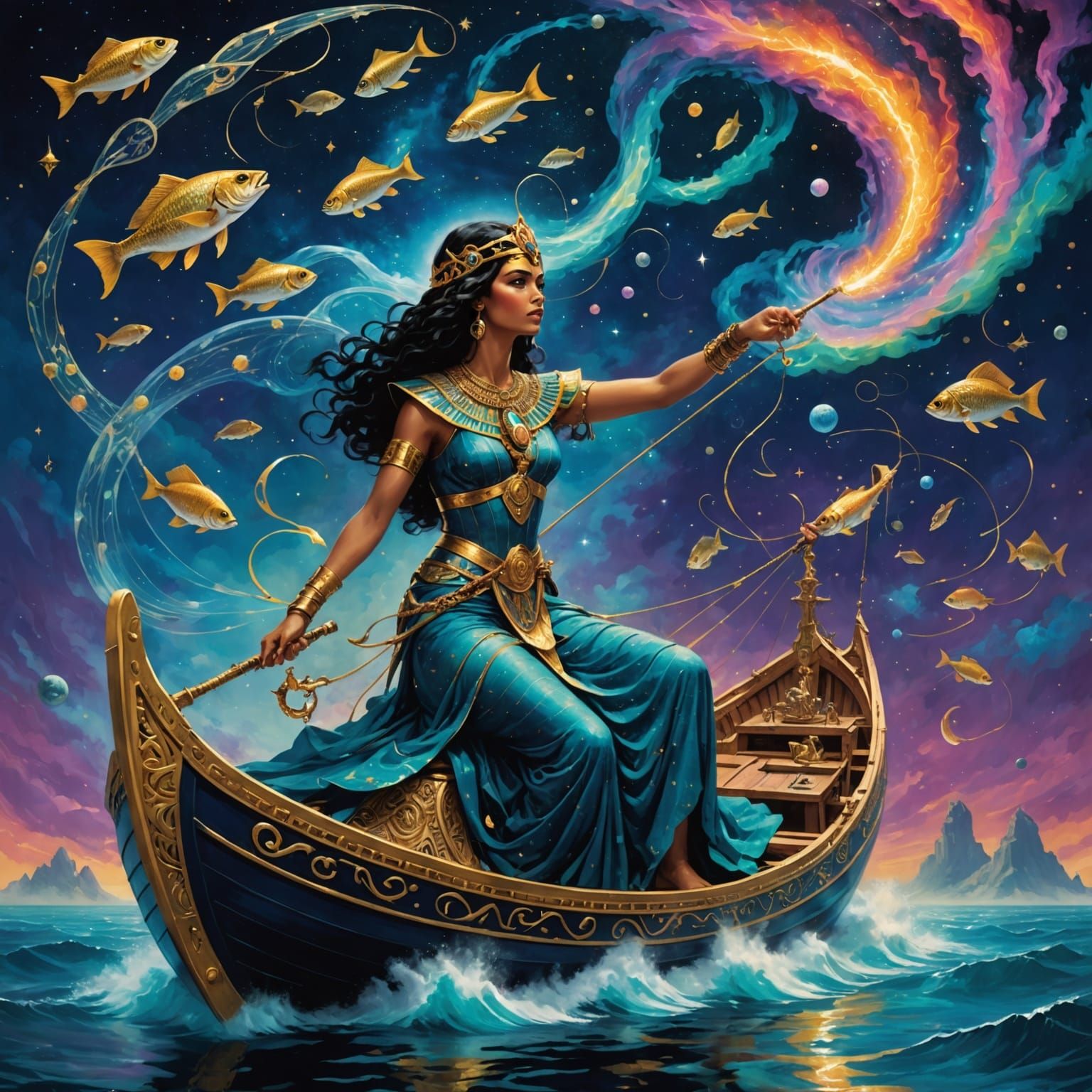 Cleopatra as Cosmic Angler in Nebula