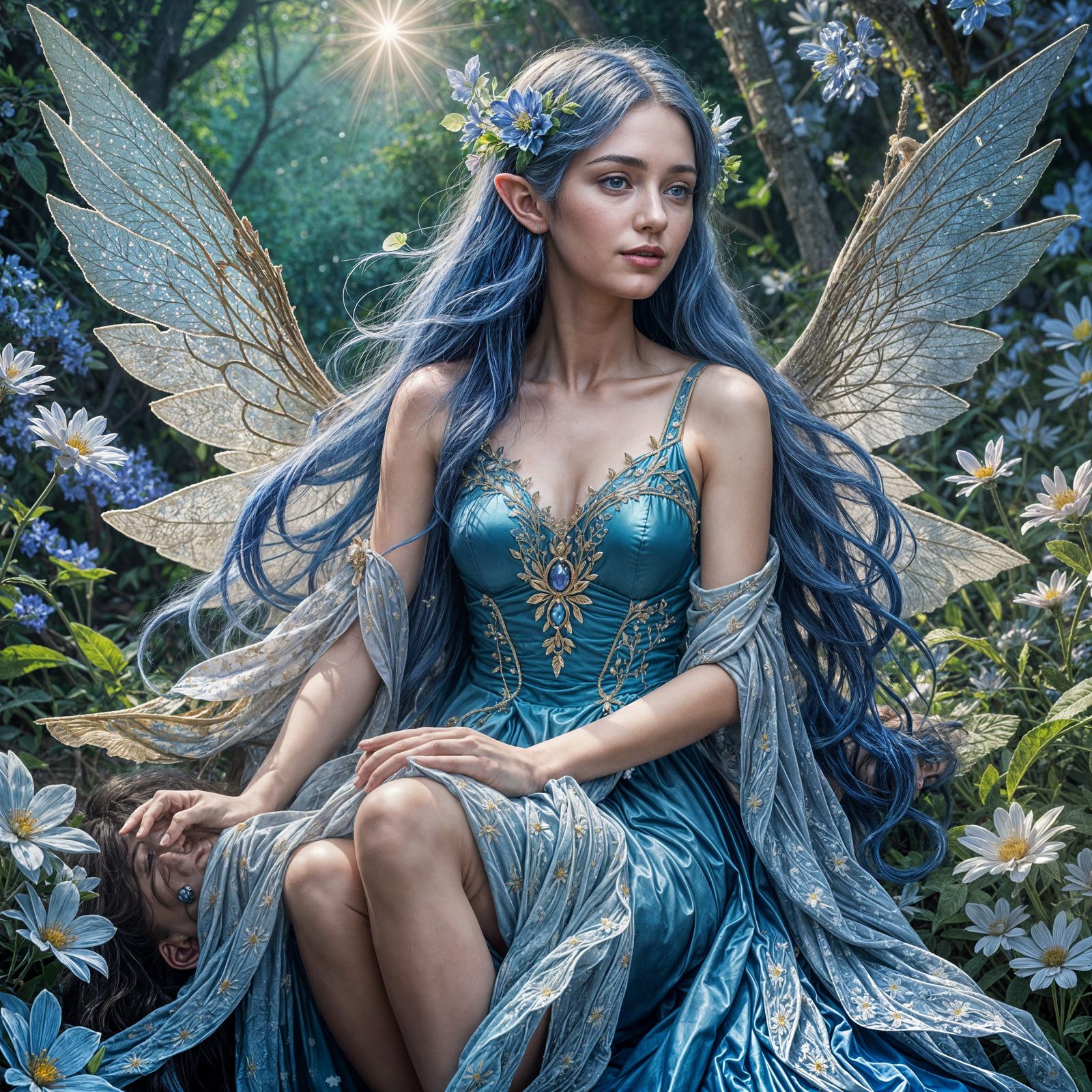 Elf on Flower, Hyperdetailed Concept Art