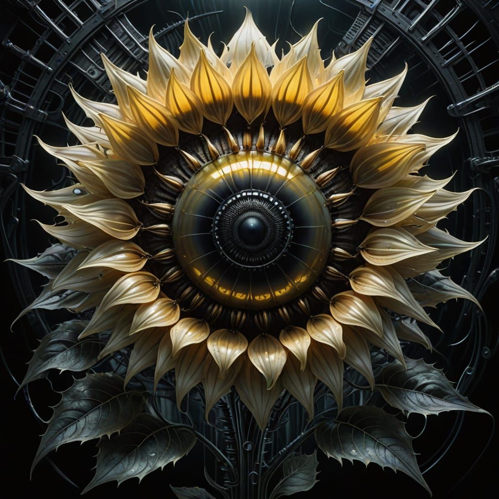 Ethereal Sunflower in Dark Futuristic Hues