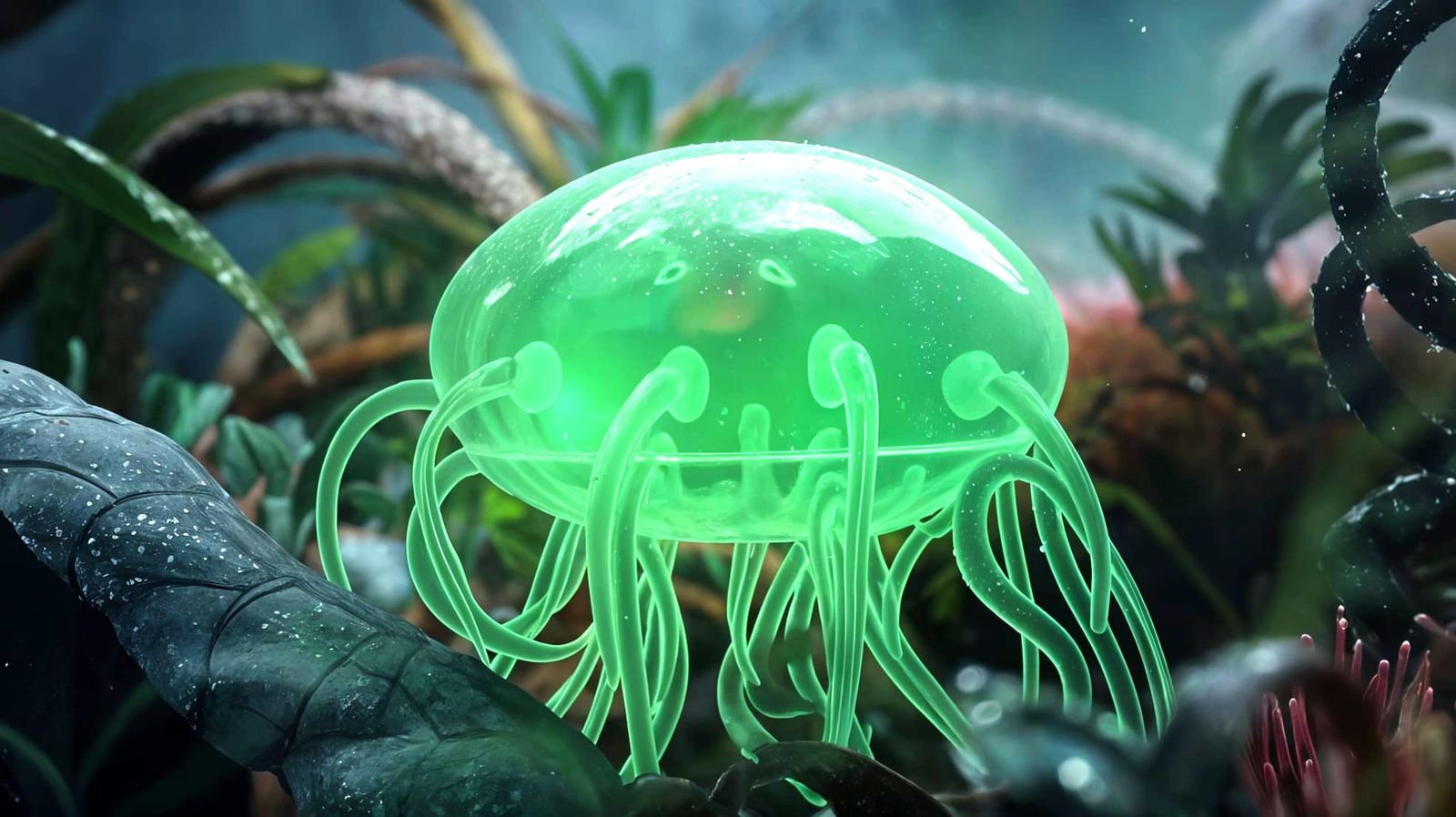Macro Photograph of Bioluminescent Alien Jelly Creature