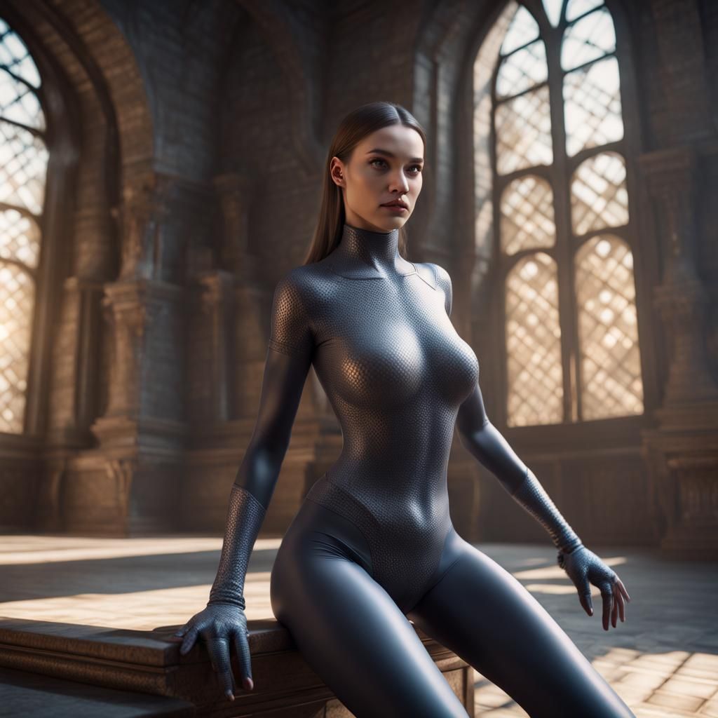 Zentai Woman in Castle: 3D Game Cinematic