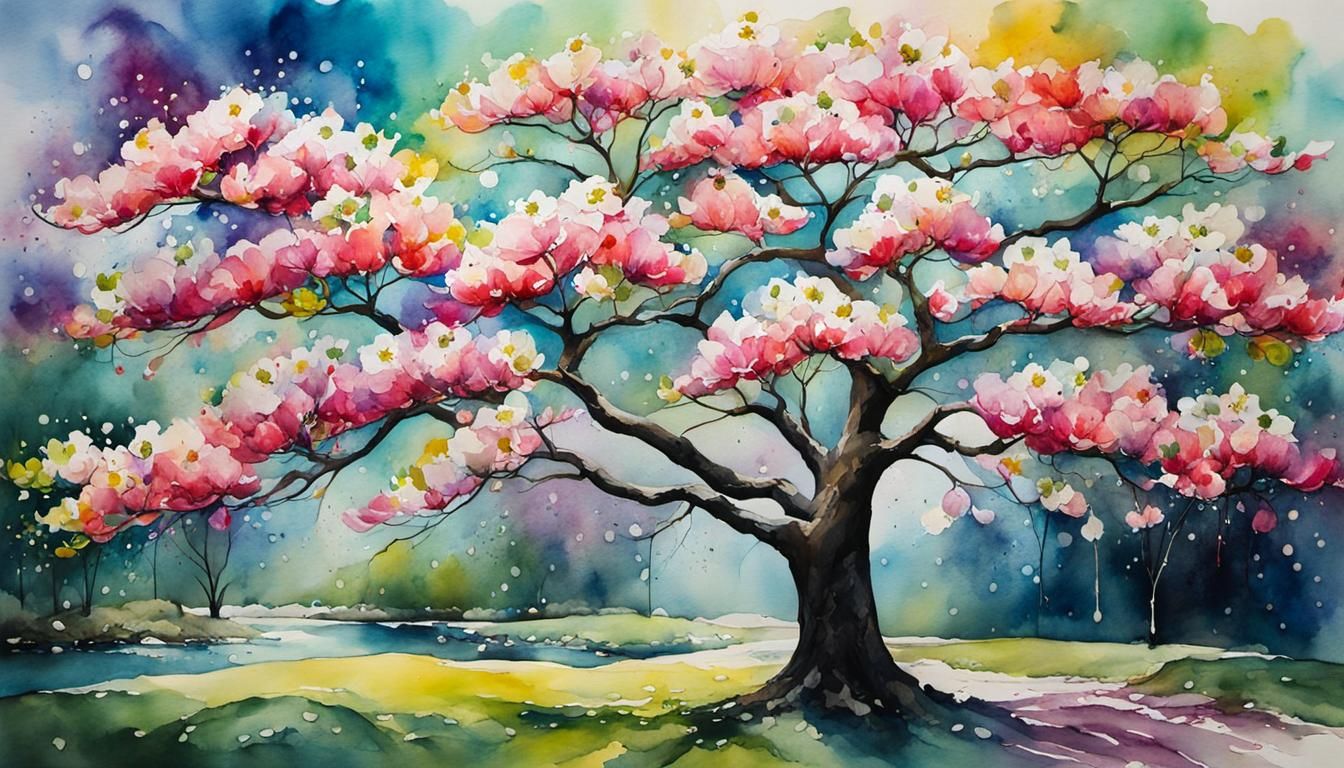 Dogwood in Bloom: Vivid Watercolor Painting