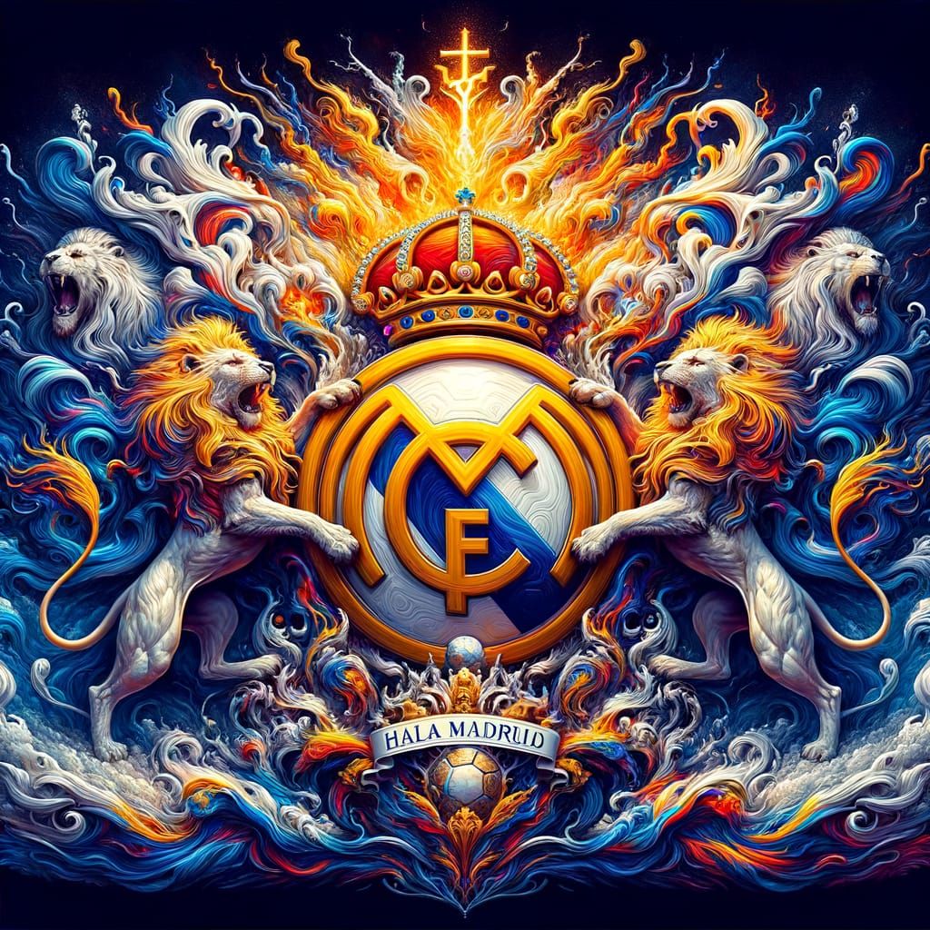 Surreal Football Crest Scene with Majestic Lions in Vibrant ...