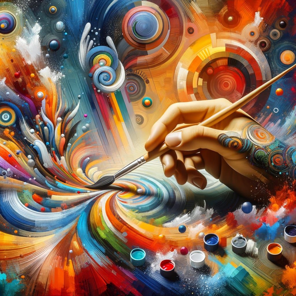 Abstract Artistry: Painter's Hand Exploring Colors and Techn...