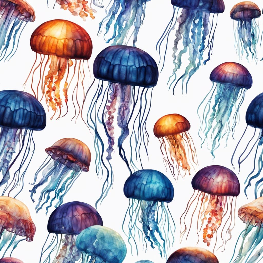 Bioluminescent Jellyfish in Deep Ocean, Dreamlike Tilt-Shift