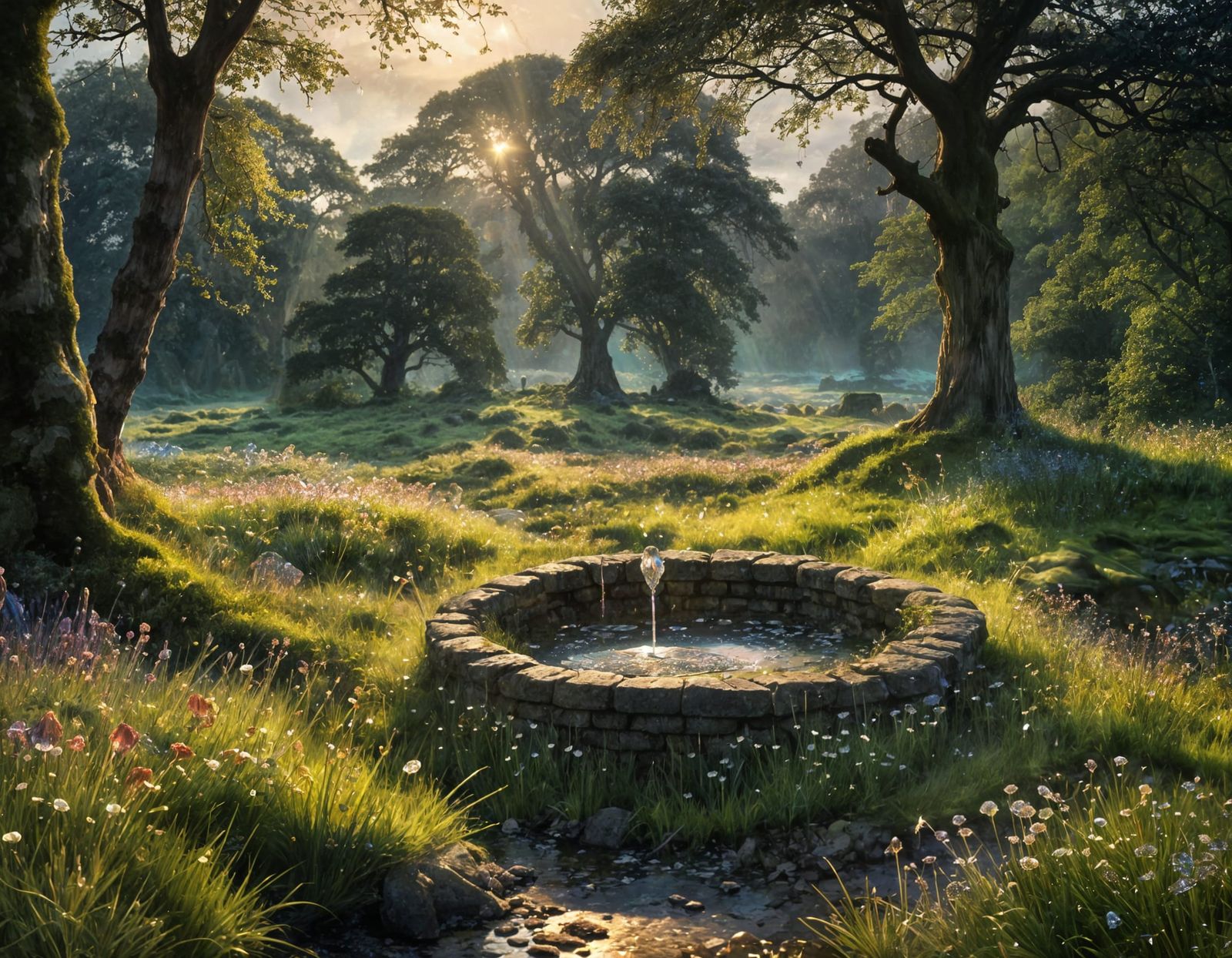 Ancient Well in Woodland: Moody Oil Painting