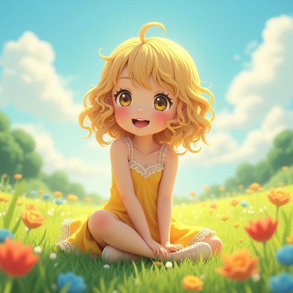 Sunny Little Girl in Whimsical Floral Wonderland