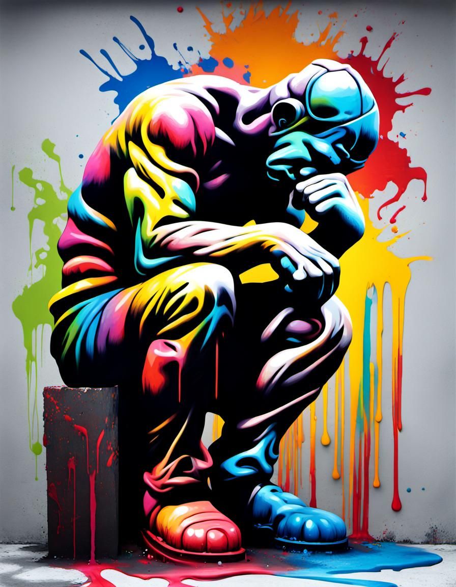 Graffiti Art of The Thinker Statue