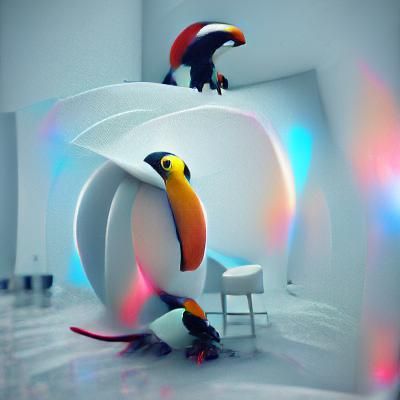 Colorful Toucan in Minimalist White Room