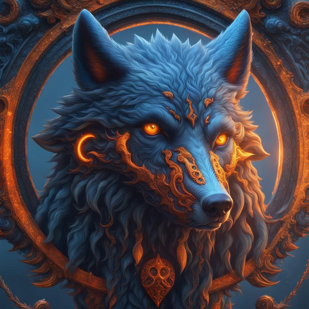 Blue Wolf with Heterochromia: Detailed Matte Painting