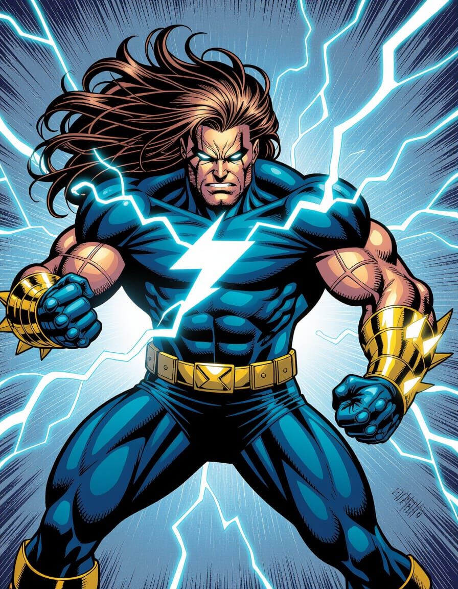 Hero Unleashing Energy Shockwaves in Comic Book Style