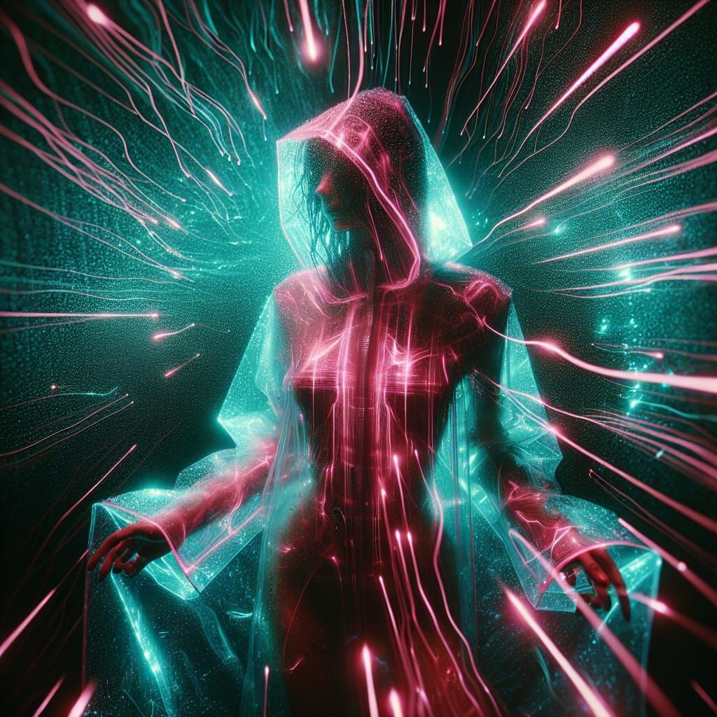 Neon Woman in Raincoat: Cyberpunk Aesthetic