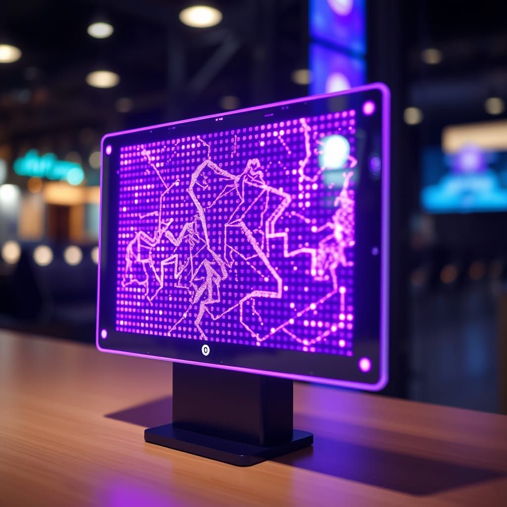 Futuristic Holographic Screen with Ethereal Purple LED Glow