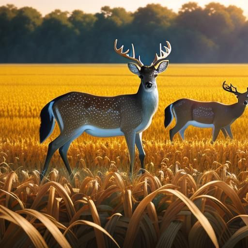 White Tail Deer in Cornfield: Hyperrealistic Splash Art