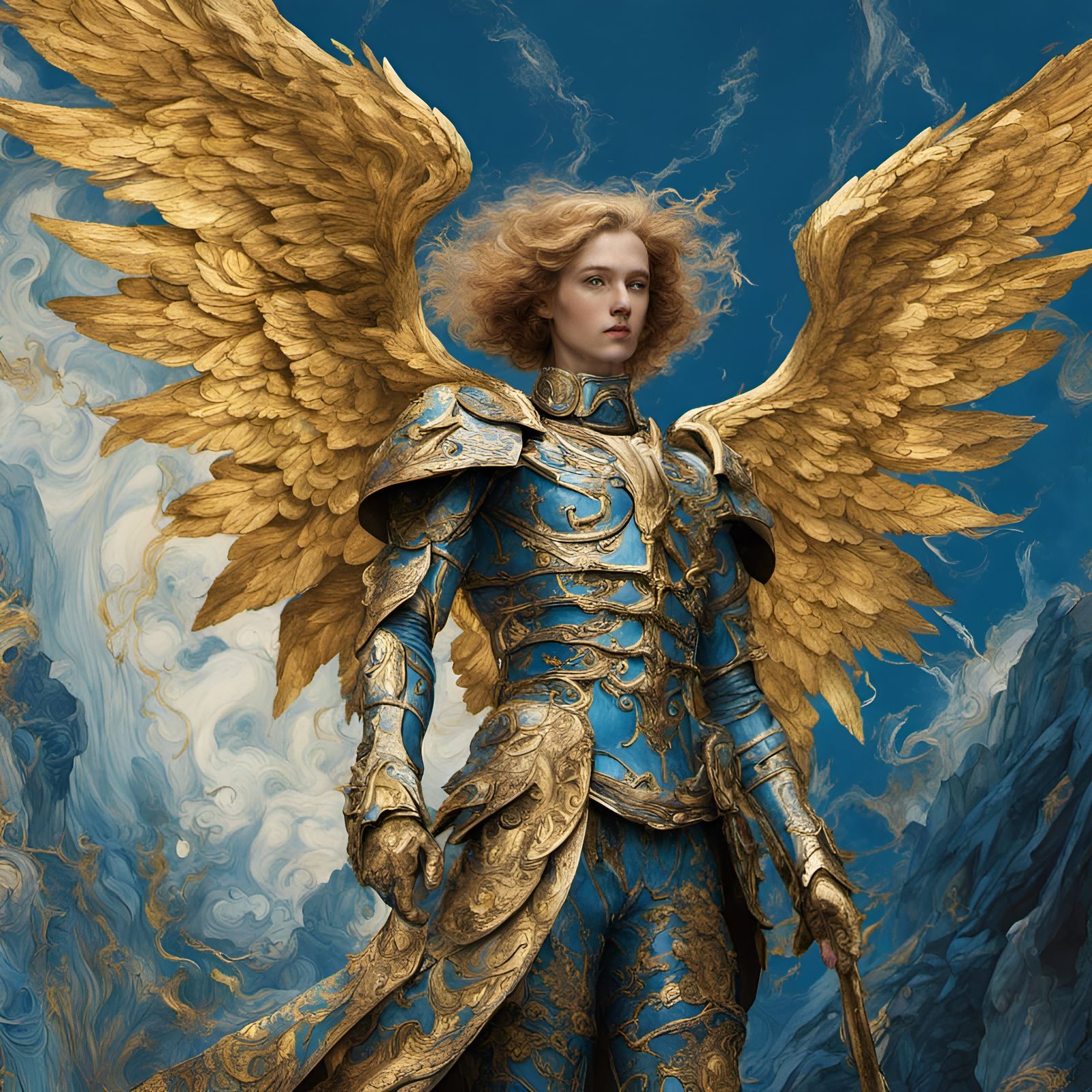 Gorgeous Archangel in Golden Armour, Maximalist Concept Art