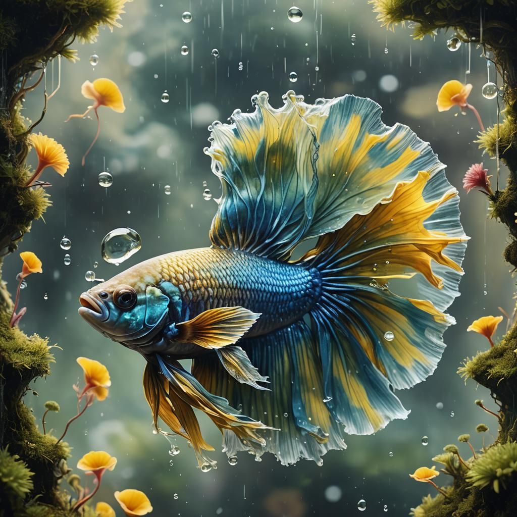 Betta Fish Double Exposure in Maximalist Digital Art
