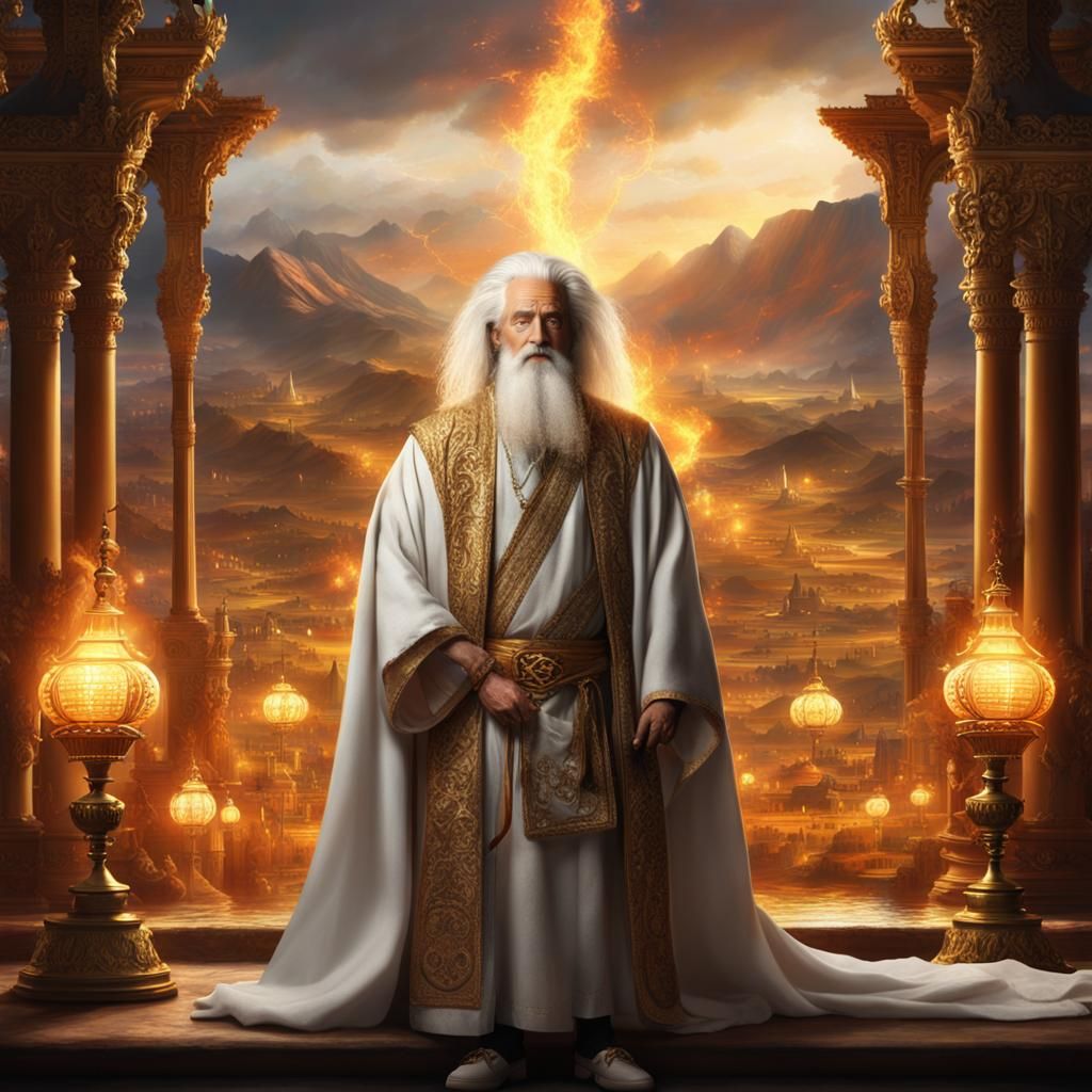 Biblical Figure with Lampstands in Digital Matte Painting