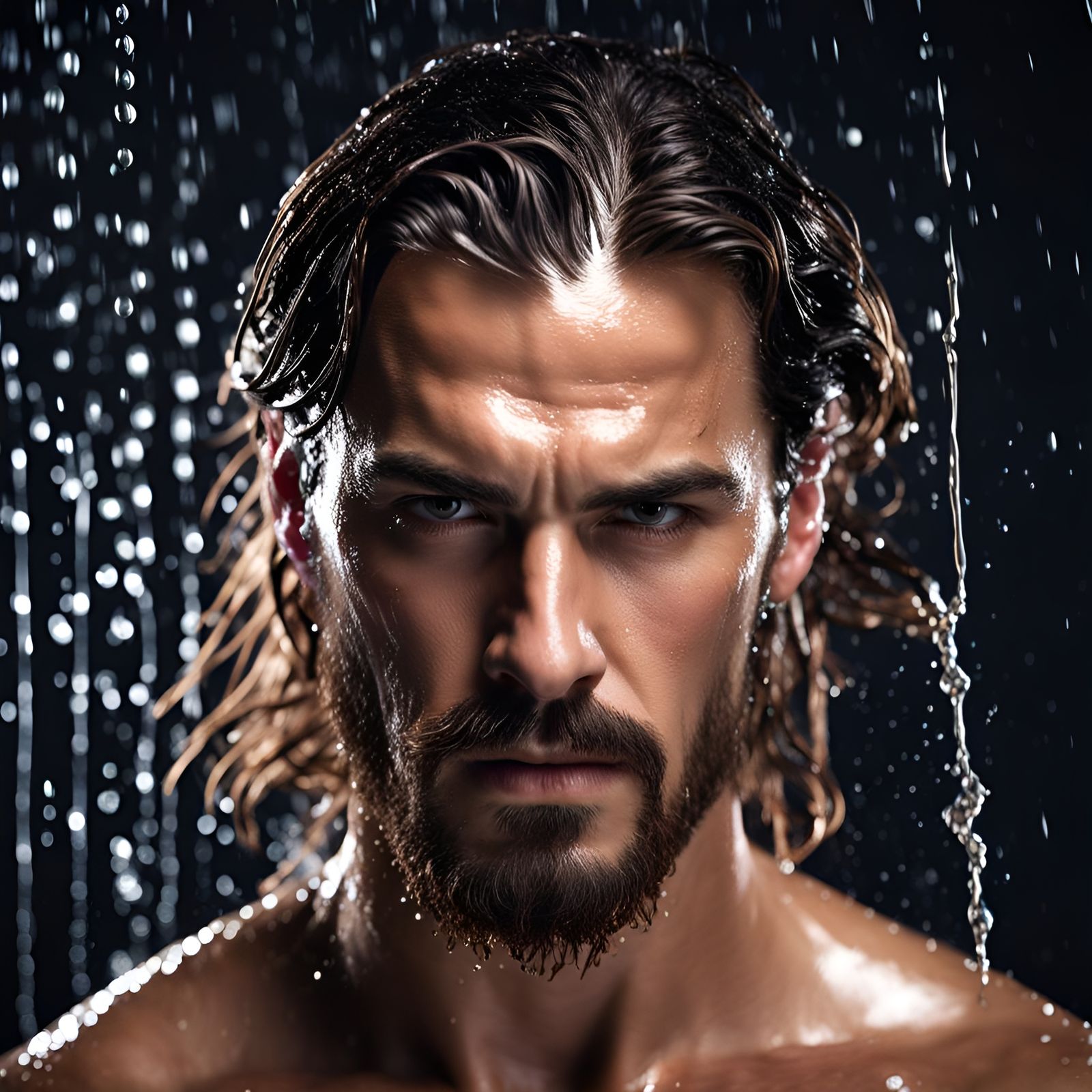Heroic Man with Water Splash in Hyperrealistic Detail