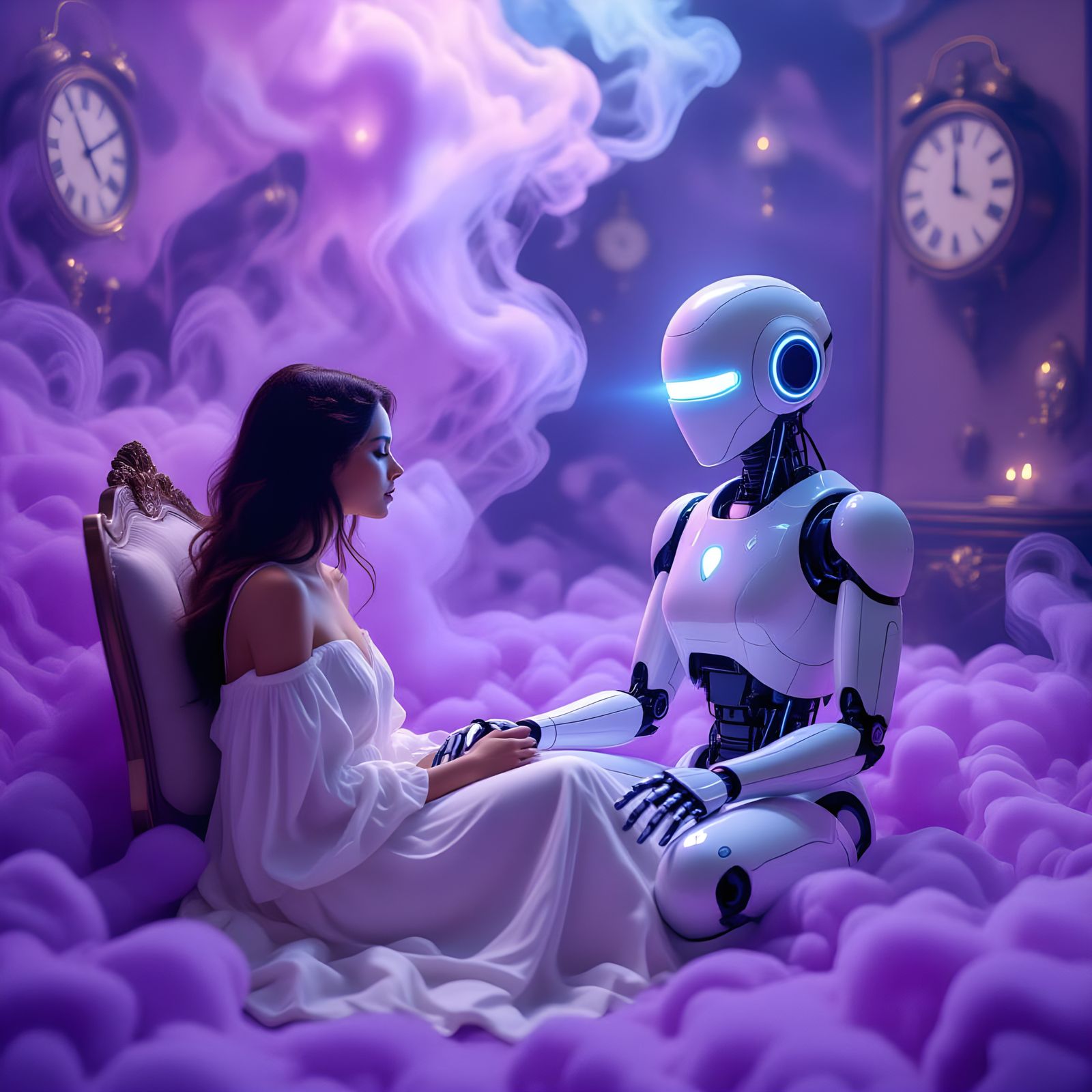 Surreal Hypnosis Scene with Robot Girlfriend