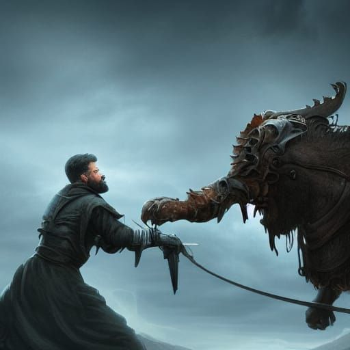 Dramatic Digital Painting of a Man Defending Himself