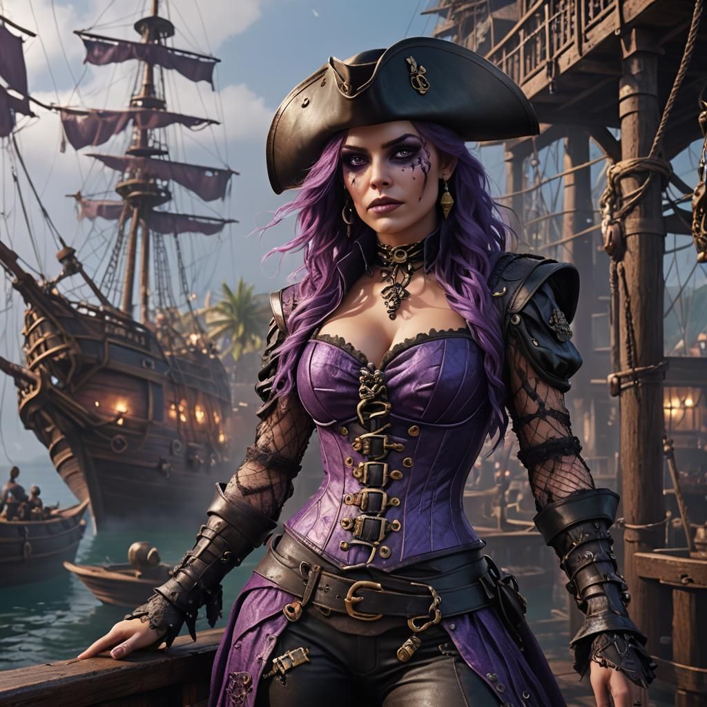 Female Pirate in Fishnet Catsuit: Fantasy Concept Art