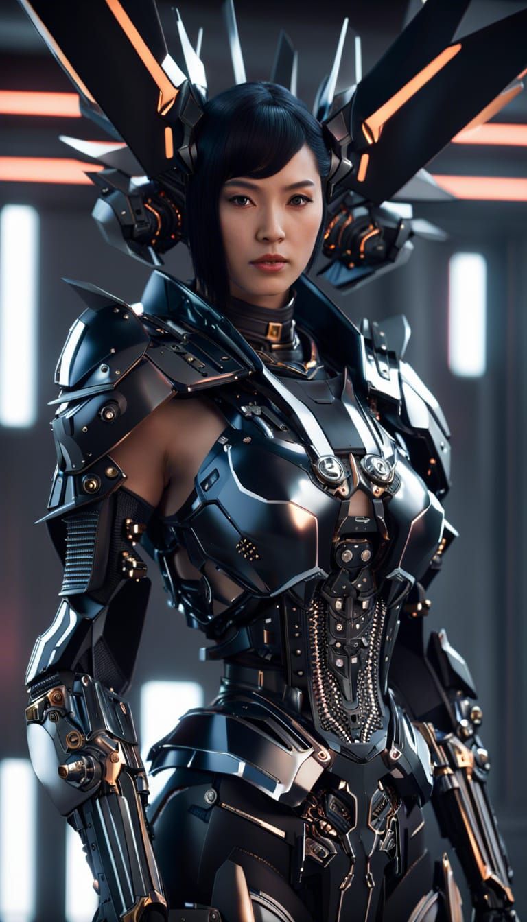 Futuristic Samurai Woman in Sci-Fi Armor