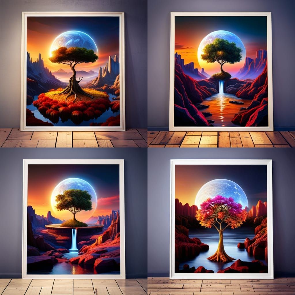 Musical Instrument at Sunset by Waterfall, Film Noir