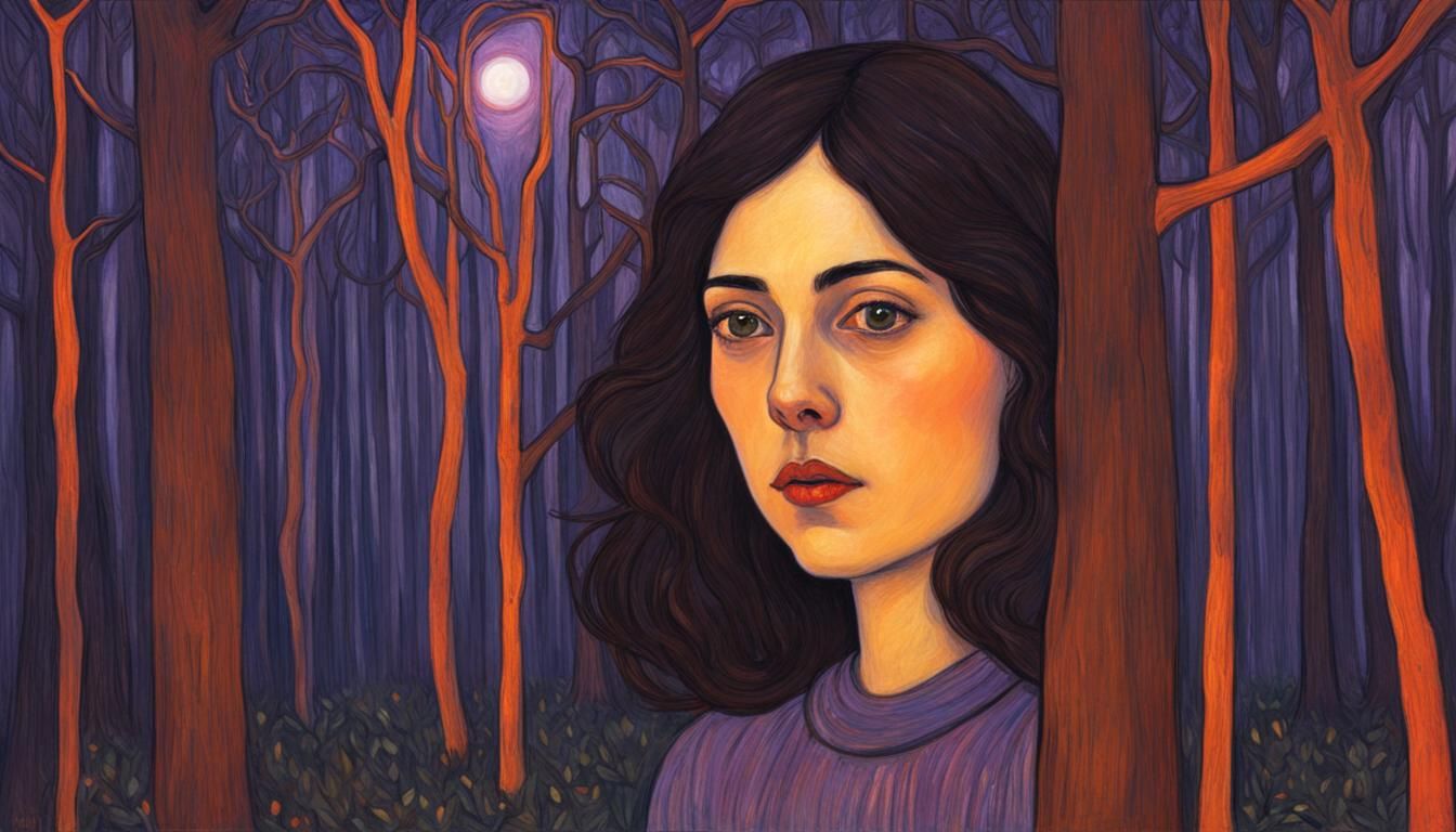 Woman with Halo in Colorful Forest