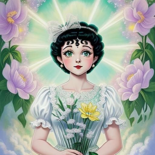 Art Nouveau Betty Boop with Iridescent Flowers