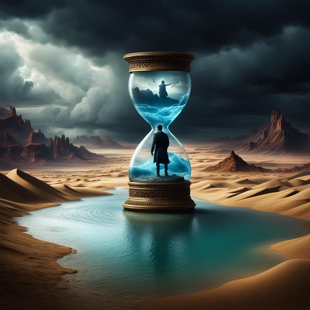 Hourglass in Stormy Desert: A Digital Matte Painting